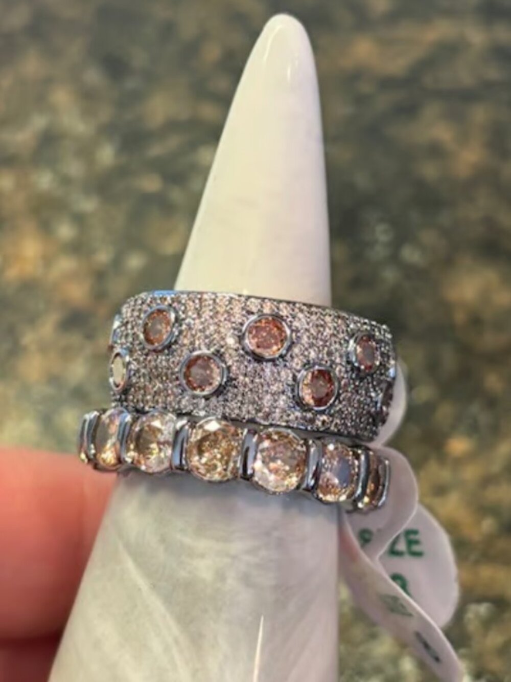 Bomb Party Set of 2 Rings Smokey Topaz & Hematite Plating